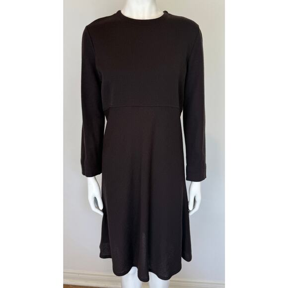1990s Calvin Klein Brown Sheer Wool Long Sleeve Shift Dress - Picture 1 of 7